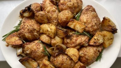 Meliz Cooks Crispy Chicken & Potato Tray Bake